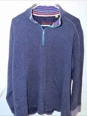 Robert Graham Navy Quarter-Zip Sweater with Turquoise Trim